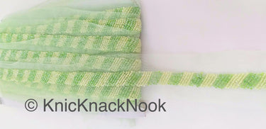 Decorative Green / Pink Beaded Net Lace Trim, Seed Beads, Beaded Trim